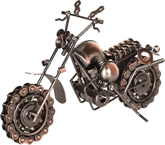 Metal Motorcycle Model - Collectible Moto Decor, Ideal Motorcycle Gifts for Men, Handcrafted Metal Replica for Study/Office/Living Room Decoration (Copper-Oversized)