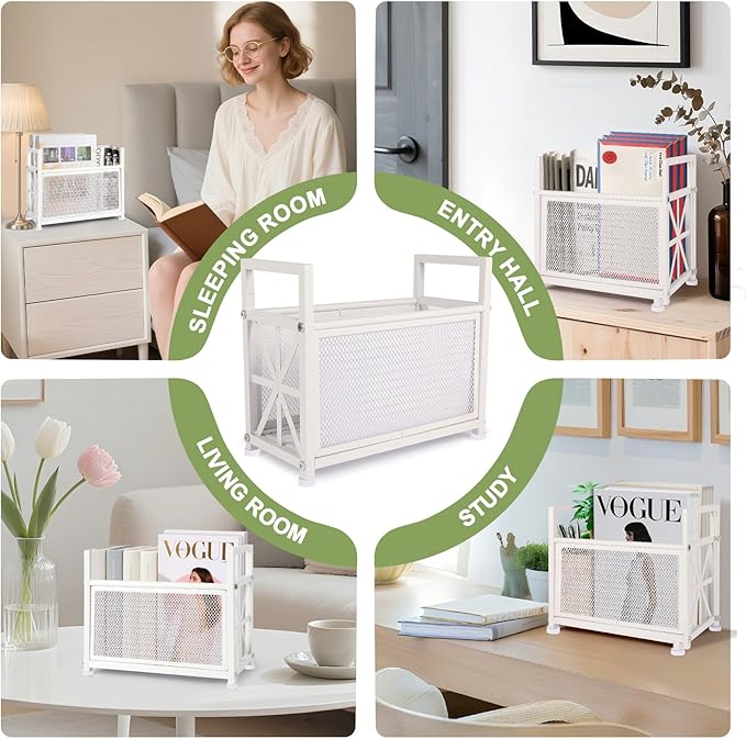 White Magazine Holder, Metal Magazine Rack Floor, Magazine Storage Basket, Mesh Magazine File Holder, Magazine Holders for Shelves，Magazine Stand for Desk, Folder Organizer Bin for Magazines