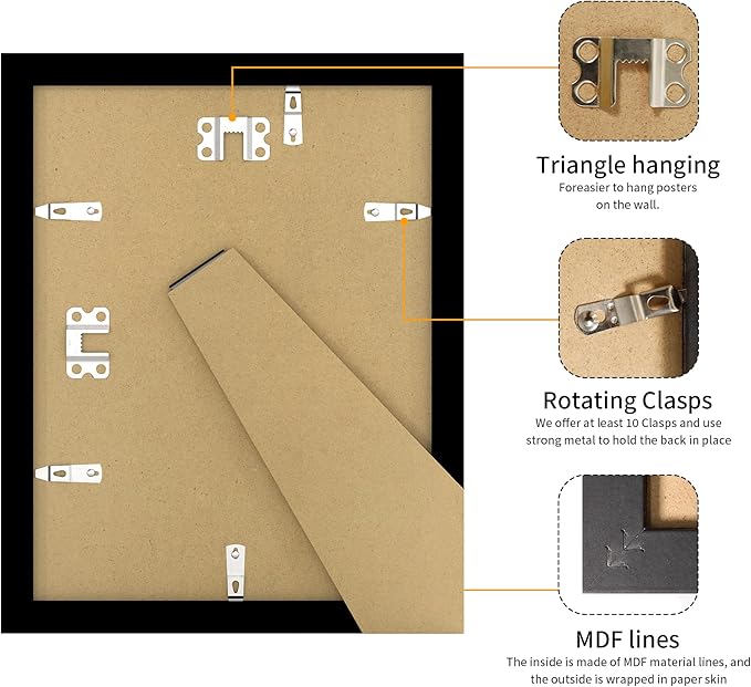 8.5x11 Picture Frame 3 Pack - Black Poster Frame Display Pictures 6x8 with Mat or 8.5 x 11 Without Mat for Wall Hanging Horizontal and Vertical
