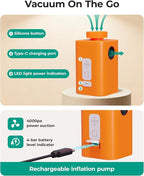 BAGSMART Pump for Vacuum Storage Bags, Potable Cordless Electric Air Pump, Rechargable Seal Bag Supplies for Compression Clothes, Blanket, Luggage- Orange