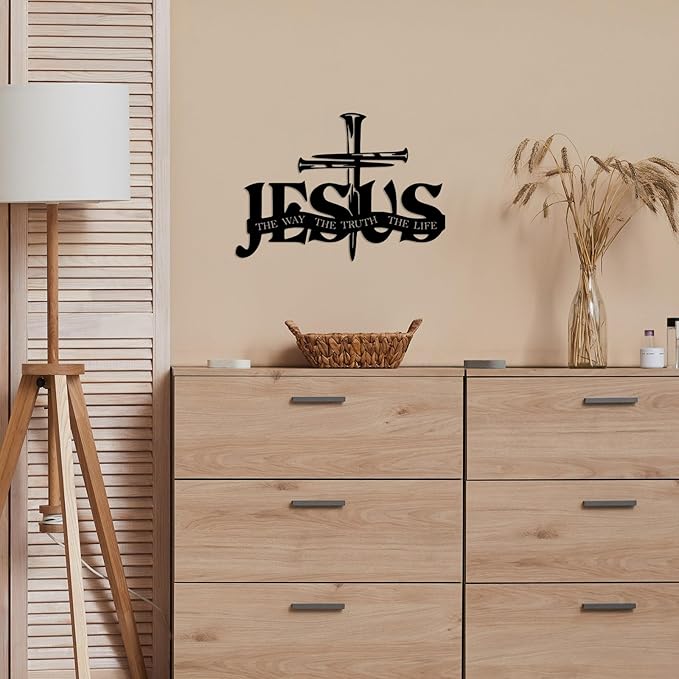 EDCIJB Jesus Cross Metal Wall Decor Christian Wall Art for Home Religious Cross Decoration Living Room Bedroom Prayer Room The Way The Truth The Life Christ Inspired Christian Gift for Family Friends