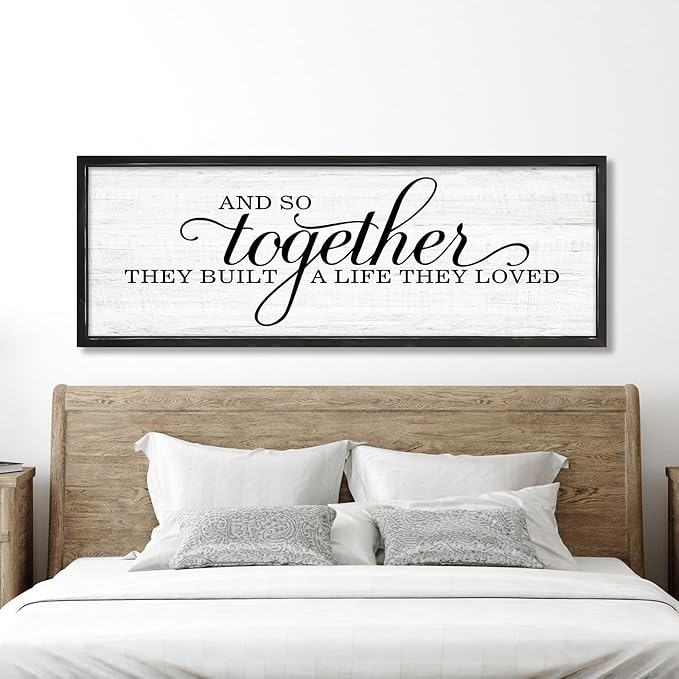 Rutiyoka Farmhouse Wall Decor: 'and so Together They Built a Life They Loved' Sign, 41.3''15'' Framed Wood Wall Art for Bedroom Couples Room Decor (Black Frame)