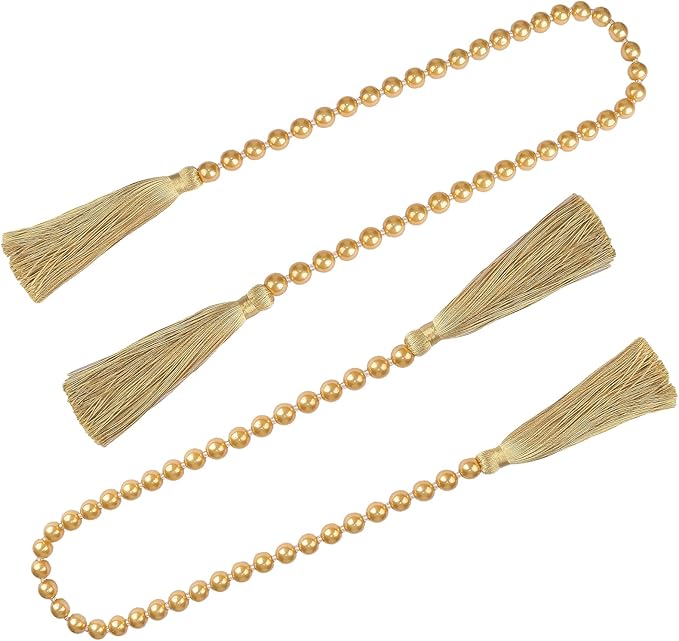 34 Inch Pearl Glass Bead Garland with Tassels - Elegant Boho Table Decor, Fringe Wall Hanging for Wedding, Party, Farmhouse Rustic Prayer Bead Home Decoration(2 Pack,Gold)
