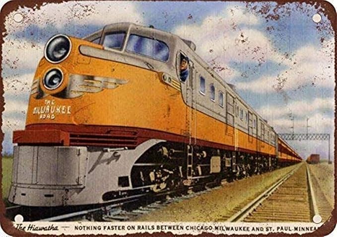 Milwaukee Road Hiawatha Train New Tin Sign Vintage Look Reproduction Aluminum Metal Sign 8x12 INCH(T32)