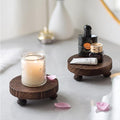 Romadedi Farmhouse Wood Riser for Display- 4 pcs Rustic Decor Mini Wooden Pedestal Decorative Round Tray for Home Table Bathroom Counter Shelf Kitchen, Brown