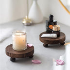 Romadedi Farmhouse Wood Riser for Display- 4 pcs Rustic Decor Mini Wooden Pedestal Decorative Round Tray for Home Table Bathroom Counter Shelf Kitchen, Brown
