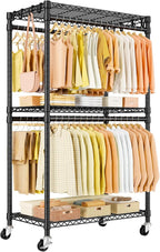 P5 Rolling Clothes Rack Heavy Duty, Clothing Racks for Hanging Clothes, Metal Garment Rack with Wheels, 3-Tier Portable Closet Rack 39.4'' W × 20.5'' D × 80.5'' H, Max Load 650 Lbs, Black