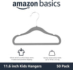 Amazon Basics Kids Space Saving Velvet Non-Slip Clothes Hangers with Shoulder Notches for Infant and Toddler, Sturdy, 11.6", Gray, 50-Pack