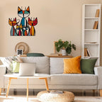 Wesiti Cat Wall Art Decor Iron Wall Sculptures Decor for Cats Lover 10.2 x 11.8 Inches Colorful Mid Century Cat Retro Signs for Home Living Room Bedroom Kitchen Office(Trendy)