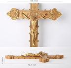 BC Catholic Crucifix Wall Cross, 12"H Jesus Christ Religious Home Decor, Catholic Wedding Gift, Gold Color Finish, Hand-painted by Buildclassic