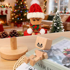 IMOLL Shaking Wooden Man Figurine with 12pcs Magnetic Expressions,Handmade Shaking Feet Wooden Doll,Car Dashboard Desktop Decor Christmas Decor Home&Qffice Decor (with Knit Beanie Hat + Scarf)
