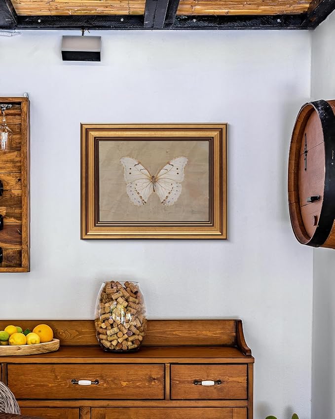 VIYYIEA Vintage Gold Framed Wall Art for Living Room, White Butterfly Canvas Prints Home Decor, Oil Painting Picture, Bedroom Wall Decor Gifts for Friends or Family -【Morpho polyphemus】-(10L x 8W)