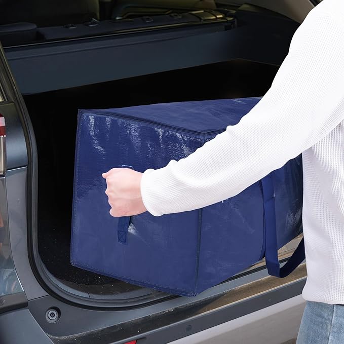 TICONN 4 Pack Extra Large Moving Bags Heavy Duty with Zippers & Carrying Handles, Durable Storage Bags Moving Boxes for Closet Organizers and Storage (4 Pack, Navy)