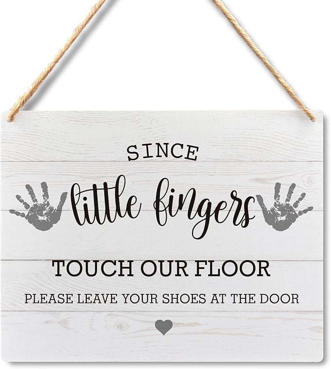 Lacosu Wall Pediments Shoes Off Sign,Since Little Fingers Touch Our Floor Please Take Your Shoes Off Hanging Welcome Sign for Outdoor,10x8 Inches
