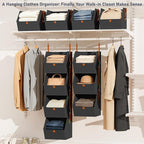 DIMJ Hanging Closet Organizer - 4 Tier Collapsible Hanging Shelves with Hooks Zipper, Fabric Clothes Organizer, Space-Saving Storage Bin Basket for RV, Bedroom, Laundry Organization