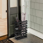 MyGift 17 Inch Freestanding Entryway Umbrella Rack or Cane Holder with Shelf for Small Umbrellas in Decorative Modern Matte Black Metal Geometric Cutout Design