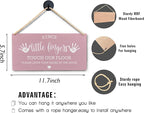 Wall Pediments Shoes Off Sign,Shoes Off Sign for Front Door,Since Little Fingers Touch Our Floor Door Sign,Shoes Off Hanging Welcome Sign for Front Door,12x6 Inches，Wood Grain-3