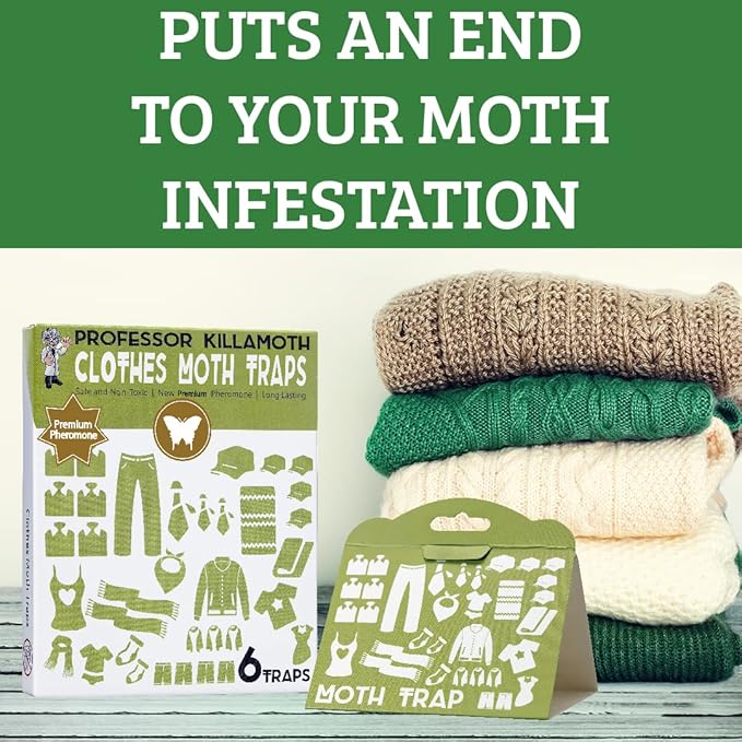 Triple Strength Clothes Moth Traps – Safe, Non-Toxic Closet Moth Prevention for Clothes & Wool – Pheromone Traps for House & Wardrobe Protection – 6 Pack