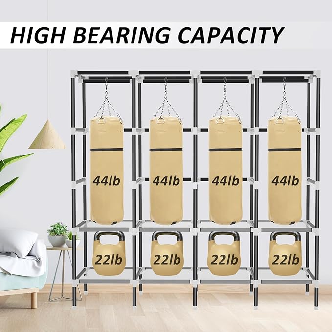 LOKEME Wardrobe Closet,Portable Closet for Bedroom Steel Pipe Diameter 19mm Strong and Sturdy Navy Blue Portable Closets for Hanging Clothes with 3 Hanging rods, 6 Storage Shelves and Side Pocket