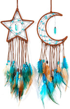 MEXIDAWN DIY Feather Dream Catcher Kits Turquoise Wall Hanging Boho Decor Handmade Dream Catcher for Adults, Moon