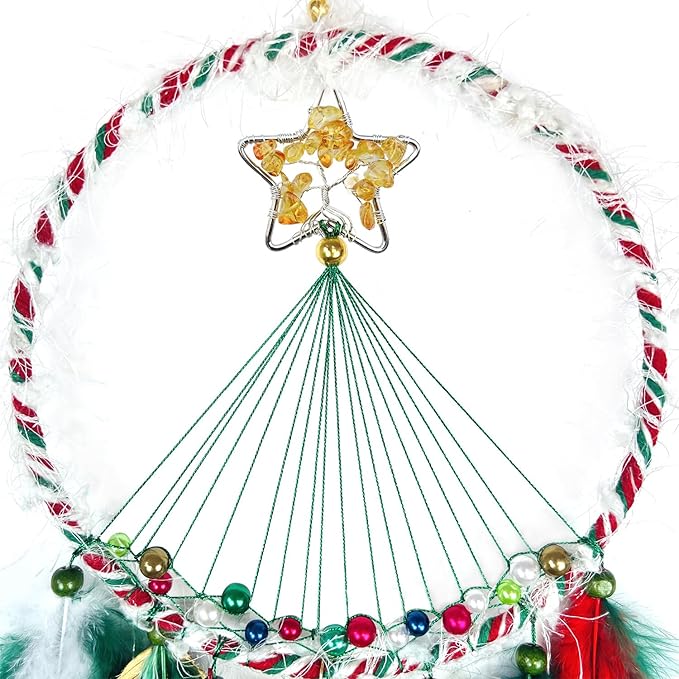 Christmas Star Dream Catcher Handmade Christmas Dreamcatcher Hanging Decoration Home Wall Decoration Craft Ornament