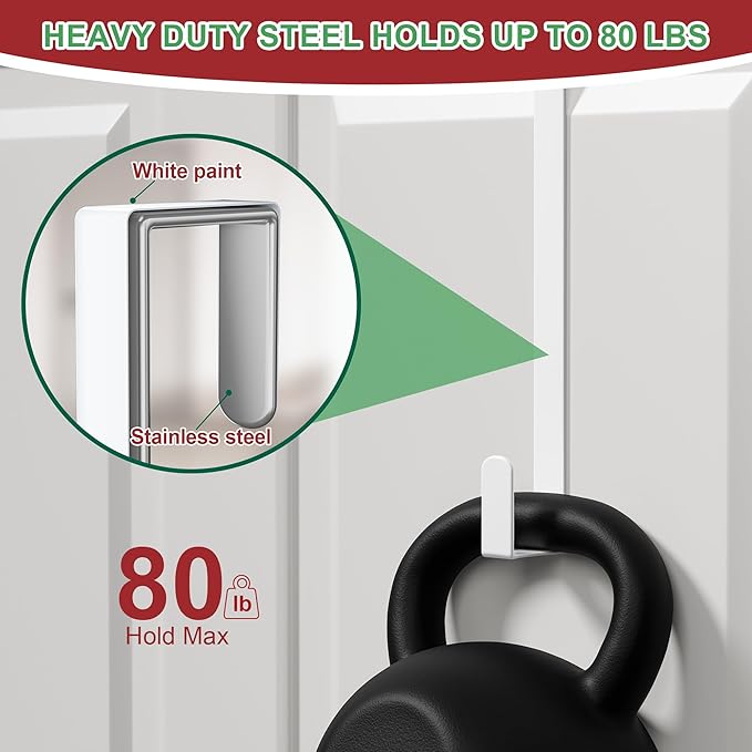 15" Reversible Wreath Hangers for Front Door, Fit Most Doors up to 1-3/4", Heavy Duty Steel Over The Door Hooks Hold up to 80 LBS for Spring & Easter Wreaths, Seasonal Door Decor (White 2 Pack)