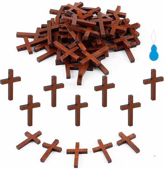 Yomirduy 50 Pack Wooden Crosses, Wall Crosses Small wooden Crosses for Crafts, Small Crosses, Easter Egg Fillers