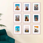 Vittanly 8x10 Picture Frame Set of 9 - Display 5x7 Photos with Mat or 8x10 Without Mat, Wall Mount & Tabletop Frames for Home Decor, Horizontal or Vertical (Pink)