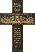She Love Wooden Cross Wall Decor, 12 inch The Last Supper Christian Wall Cross with Bible Verse Vintage Wood Crosses Wall Hanging Art for Home Decor Easter Housewarming Blessing Gift (John 6:35)