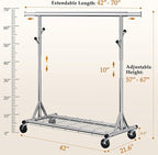 Heavy Duty Clothes Rack Load 630 lbs, Metal Rolling Clothing Rack With Sturdy Wheel And Shelves, Adjustable Portable Hanging Garment Rack For Clothes,Chrome Stainless Steel