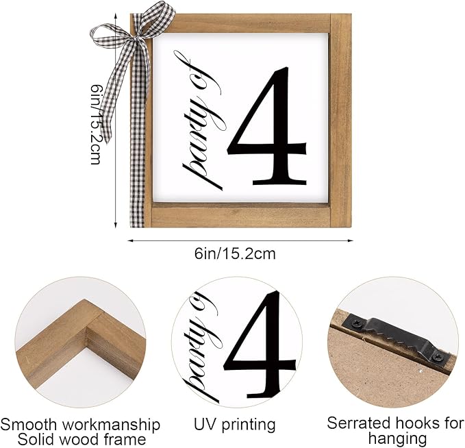 6 Inch Party of 4 Sign, Wooden Frame Family of 4 Decor, Rustic Gift for Family Indoor Table Tiered Tray Shelf Desk Farmhouse Home Decorations