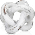 Yalikop 3 Link Wood Knot Decor Rustic Home Décor Accents Hand Carved Coffee Table Decoration, Boho Chain Link Decoration, Modern Shelf, Rustic Objects for Home Living Room Bedroom(Retro White)