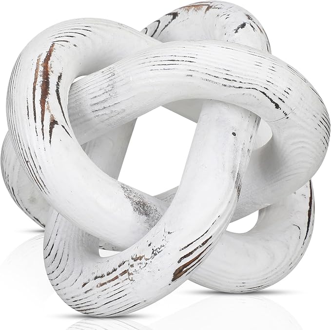 Yalikop 3 Link Wood Knot Decor Rustic Home Décor Accents Hand Carved Coffee Table Decoration, Boho Chain Link Decoration, Modern Shelf, Rustic Objects for Home Living Room Bedroom(Retro White)