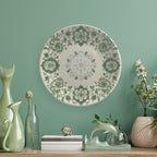 Flowers Theme Decorative Ceramic Plate Round Porcelain Plate,7 inch,Botanical Watercolor Pattern,for Decorative Ornaments Giving Plates,1 Plate with 1 Display Stand,Green White