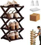 The 4-Tier No-Assembly Bamboo Rack, Bamboo Shoe Rack, Foldable Shoe Rack, Space Saving Collapsible Shelves for Entryway, Closet, Bathroom, Bamboo Shoe Rack, Foldable Shoe Rack (Brown, 4Tier)