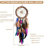 Dream Catcher Native American Boho Dreamcatcher Rattan Wall Decor, Handmade Natural Peacock Feathers Purple Colorful Beaded Hanging Ornament Indian Decor for Girls Bedroom(Purple Peacock Feather)