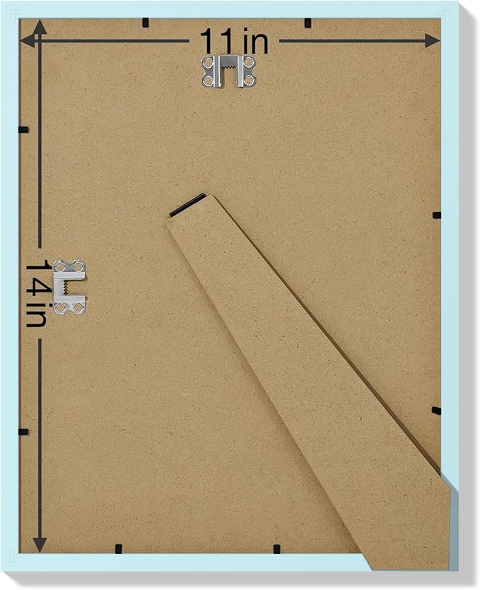 Vittanly 11x14 Picture Frames Set of 9, Shatter Resistant Plexiglass, Display 8x10 Pictures with Mat or 11x14 without Mat, Photo Frames for Wall or Tabletop, Engineered Wood, Light Blue