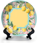 HABEN ARTWORK 10" Ceramic Plates for Display Lemon Floral Botanical Frame Pastel Colors Decorative Plate with Stand and Hook for Kitchen Dining Room Wall Hanging Decor