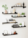 Floating Shelves for Wall, Shelves for Decor Storage Set of 6, Wall Mounted Wood Shelf for Bedroom, Living Room, Bathroom, Kitchen,Long Picture Ledge Shelves.(Black)