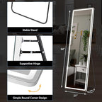 DUMOS LED Full Length Floor Mirror, 20"x63" Full Body Standing Mirror with Lights, 3 Color Lighting, Hanging or Leaning, Wall Mounted, Modern Simple Home Wall Decor, White