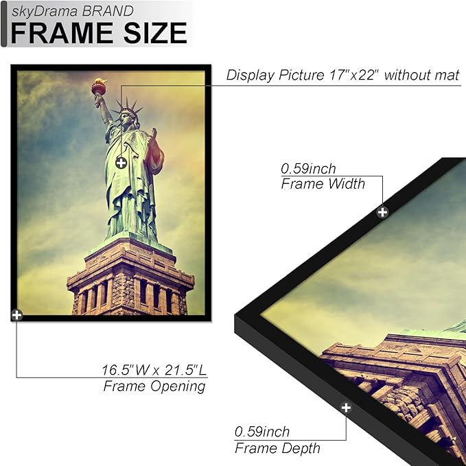 100% Solid Wood 17x22 Picture Frame Set of 3, Black Frame for 17 x 22 Inch Picture Poster Photo, Light Weight 17 by 22 HQ Matte Black Frame for Wall - 3 Pack/Black/17 x22