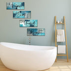Maitys 4 Pcs Bathroom Wall Decor 10 x 4 Inch Bathroom Wall Art Contemporary Wood Restroom Pictures for Soak Unwind Relax Hanging Sign Spa Rustic Vintage Farmhouse Pediments(Turquoise and Grey)