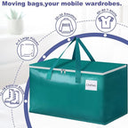 StorageRight Moving Bags-Heavy Duty Moving Boxes, Storage Totes with Zipper, Reinforced Handles and Tag Pocket-Collapsible Moving Supplies for moving, Storage and Travel 93L(Green-6 Pack)