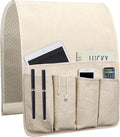 NB Sofa Armrest Organize Remote Holder Bedside Caddy Organizer with 5 Pockets，Non-Slip Couch Remote Control Holder Couch Armchair Caddy Accessories (Beige, 35"X12.4")