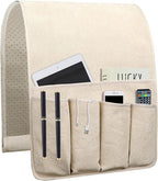 NB Sofa Armrest Organize Remote Holder Bedside Caddy Organizer with 5 Pockets，Non-Slip Couch Remote Control Holder Couch Armchair Caddy Accessories (Beige, 35"X12.4")