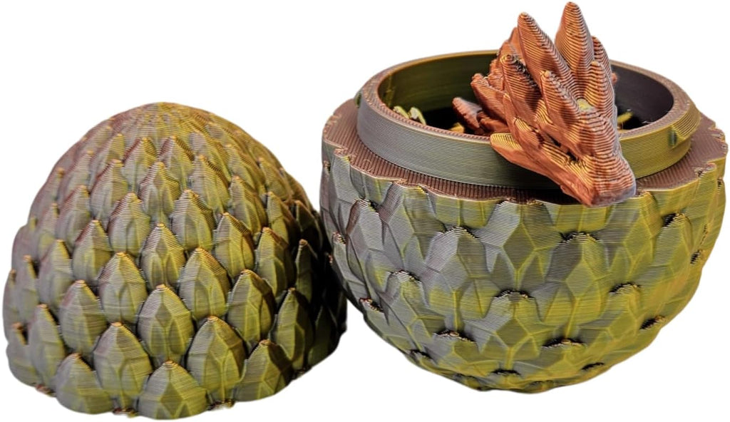 3D Printed Dragon Egg Articulating Gemstone Dragon Fidget Figurine - Vibrant Color Dragons Flexible ADHD, Autism and Anxiety Relief - Articulated Joints (Gold Copper Silver)