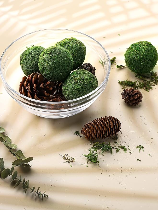 Biubee 12Pack Decorative Faux Dried Moss Balls- 2.2" Artificial Green Plant Mossy Globes Handmade Sphere Moss Gift for Home Dough Bowl Vase Chinoiserie Decors Party Wedding Display