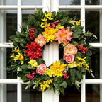 Spring Summer Eucalyptus Wreaths for Front Door Outside 24Inch Door Yellow Daisy Wreath with Sunflower Peony Dahlia Green Leaves for All Season Indoor Outdoor Home Farmhouse Porch Wall Window Decor