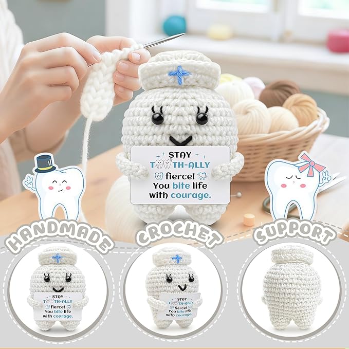 Encouragement Handmade Crochet Tooth Doll with Inspirational Message Best for Friend Gifts for Women Men Unique Inspirational Gifts Emotional Support Crochet Christmas Birthday Gift