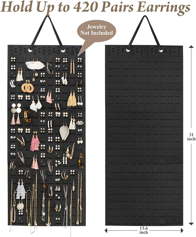 Extra Large Earring Organizer - Wall Mount Earring Holder for Up to 420 Pairs, Hanging Jewelry Organizer for Women & Girls